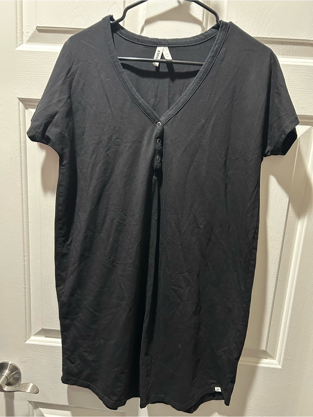 Pact Women's Size Small Organic Cotton Black Henley Neck Short Shirt Dress